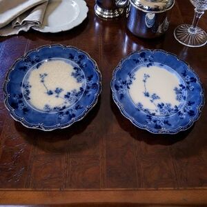 Ridgway Lugano English Flow Blue china 10" porcelain plates  Beautiful Condition